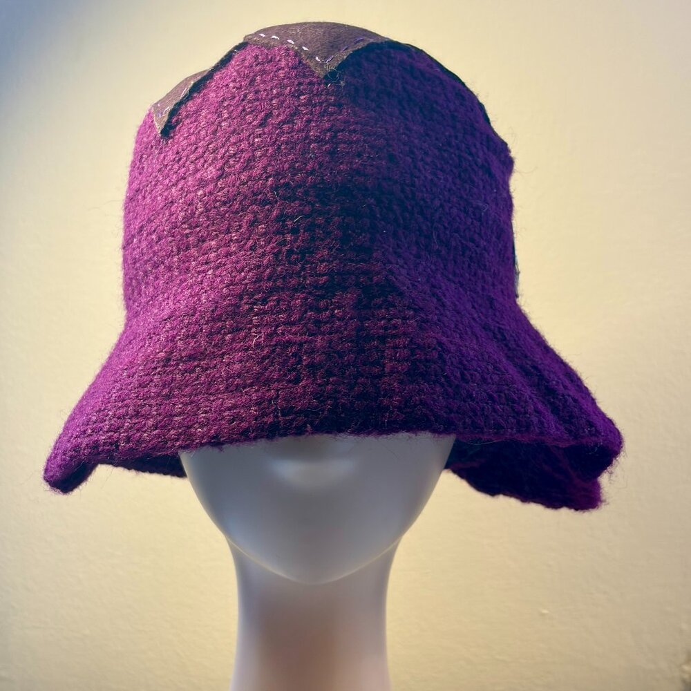Purple Hat Handsewn Cloche Crochet Cottagecore One Size Woman's Boho